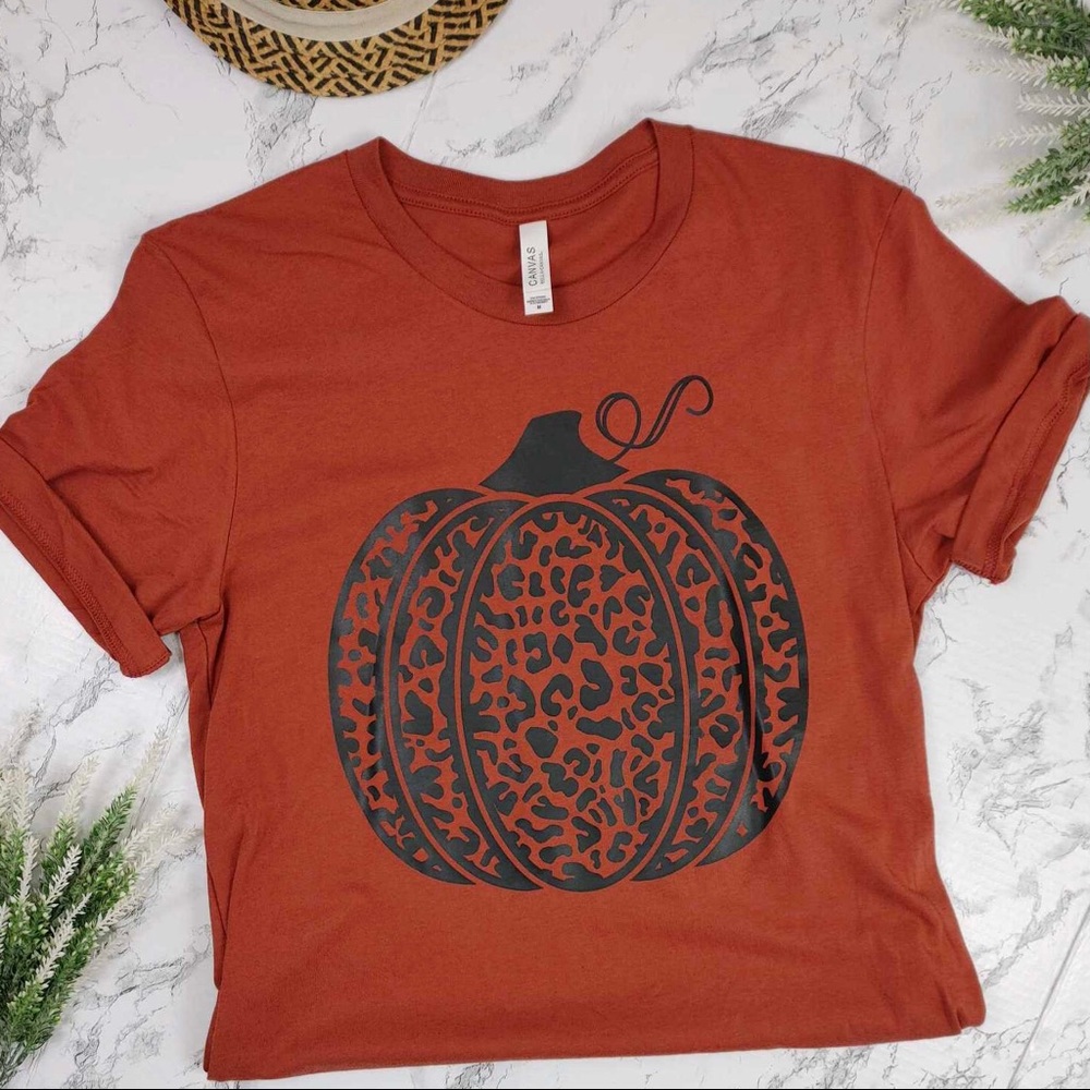 Leopard Pumpkin Tee - Rust - Picture 1 of 3